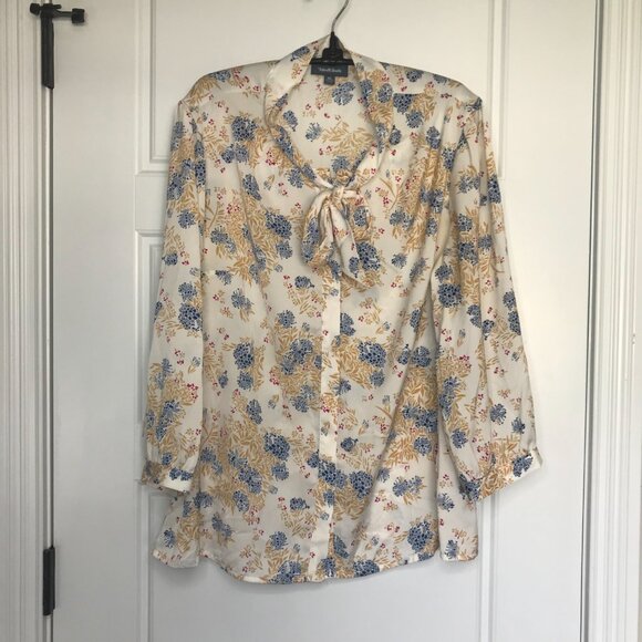Modcloth Tie Neck Floral Blouse Women's XL Button Front 3/4 Sleeves Business - Picture 3 of 11